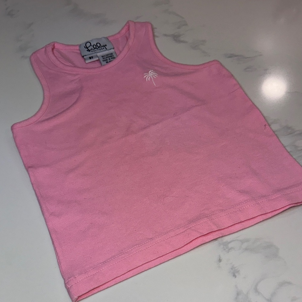 LILLY PULITZER SIZE 3T~PINK PALM TREE TODDLER TANK TOP SHIRT TOP GIRLS~VINTAGE